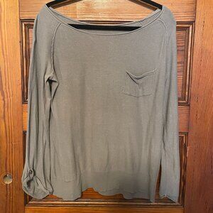 Gray Trendy Chic Boat Neck Top Cotton Long-Sleeve Shirt, Women's size Large